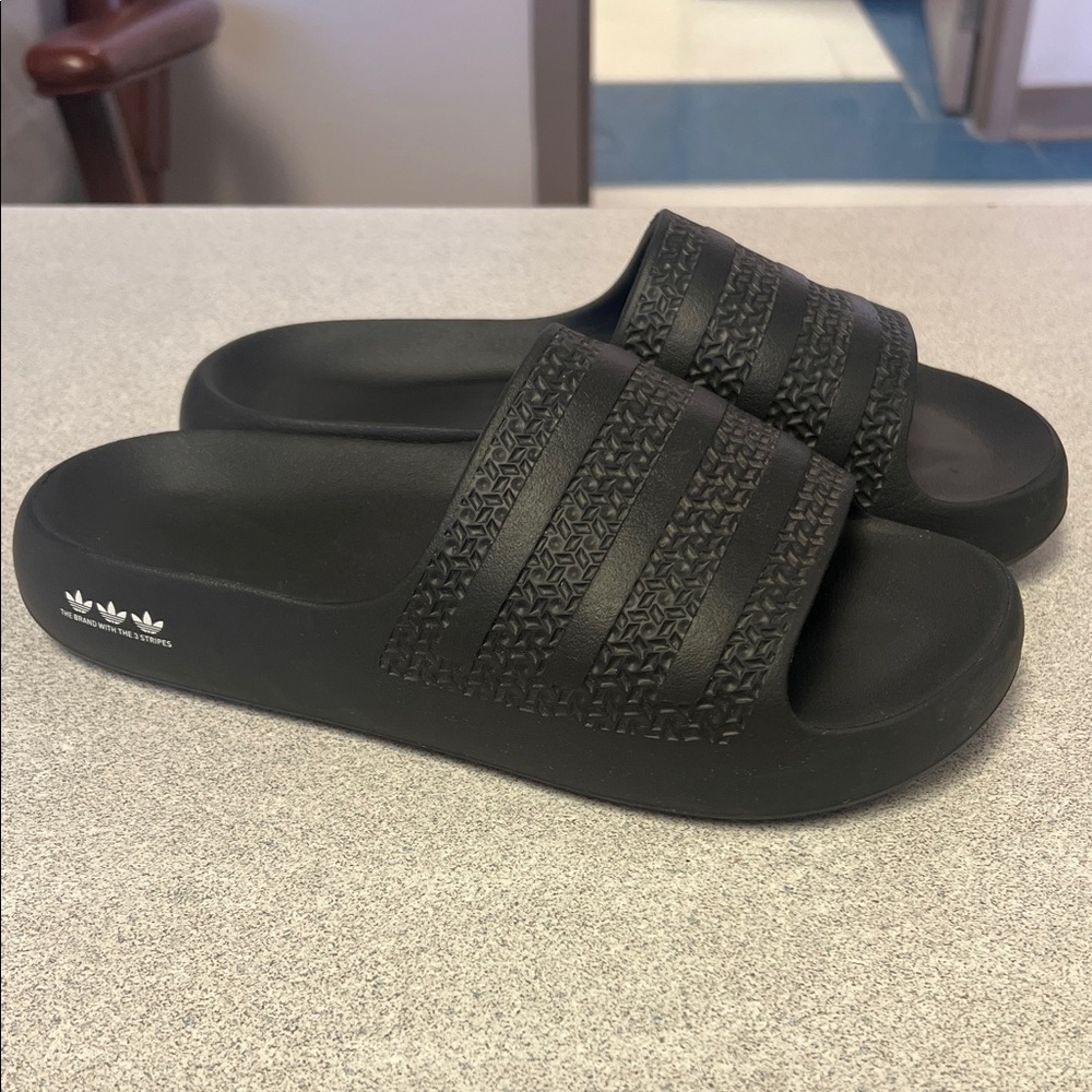 Adidas Black Textured Slide Sandals